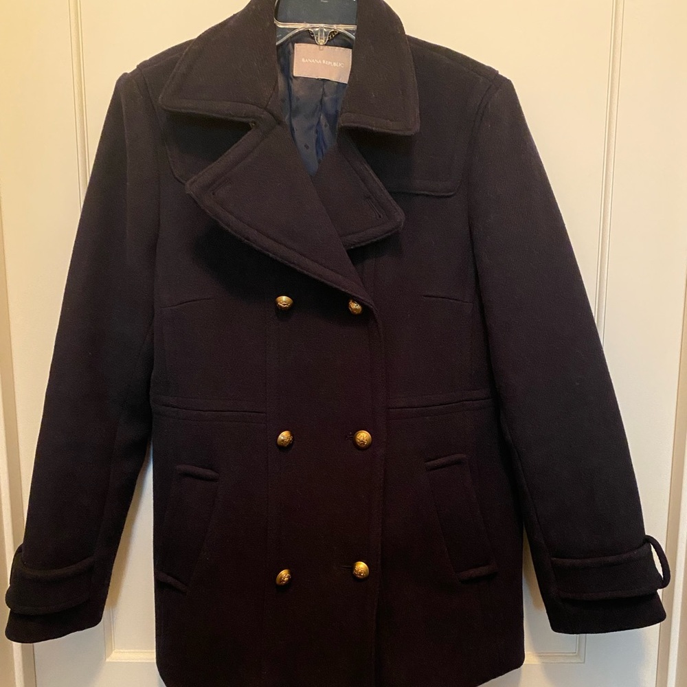 Banana Republic wool pea coat in navy blue, size 14